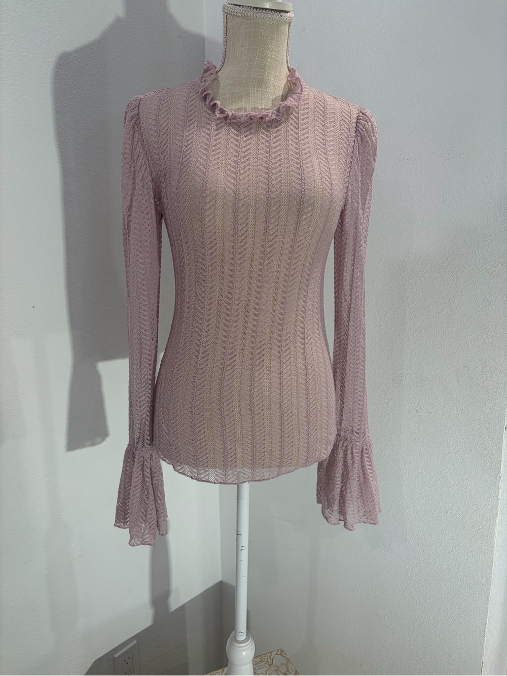 Free People intimately Dusty Pink Ruffle-Trim Long Sleeve Knit Top